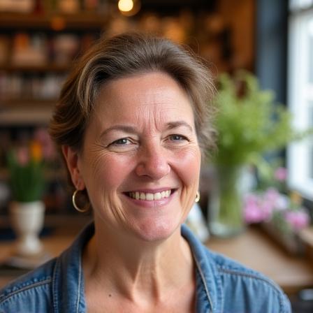 Lokale ondernemer in haar winkel in de Koebergstraat